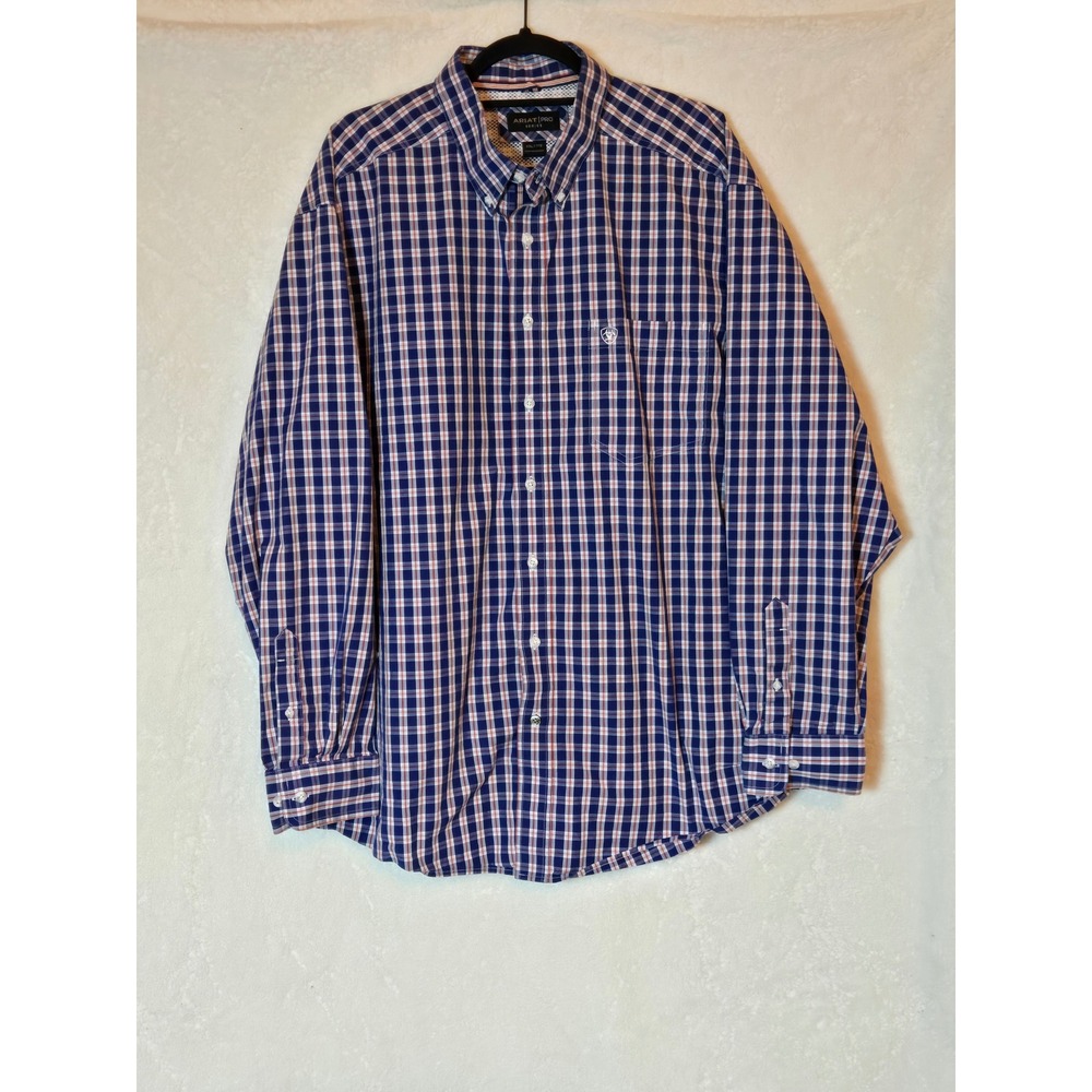 Ariat Pro Series Mens XXL Blue Plaid Long Sleeve Button Down‎ Shirt 10022095